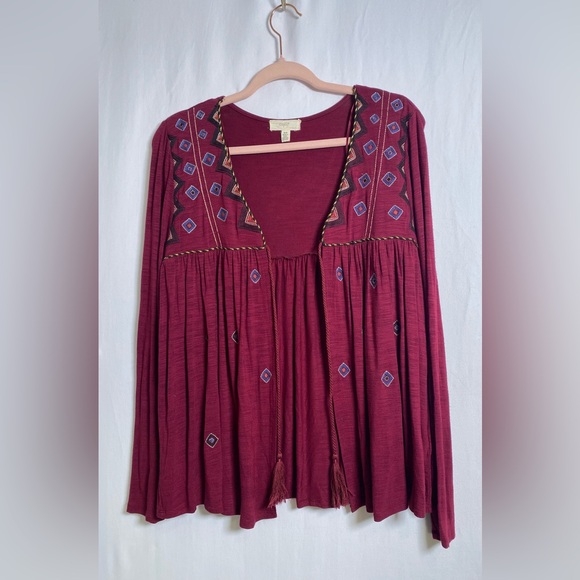 Embroidered Burgundy Boho Cardigan - Picture 8 of 12